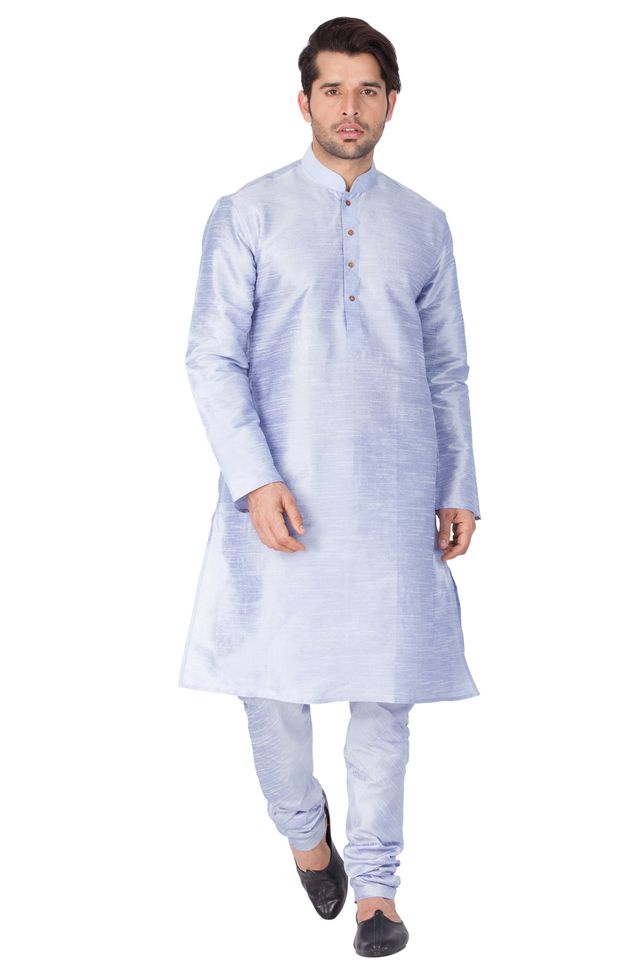 Men's Light Blue Silk Blend Straight Kurta Pyjama Set