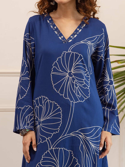 Dhiyona SN Women's Floral Printed V-Neck Straight Kurta & Palazzo