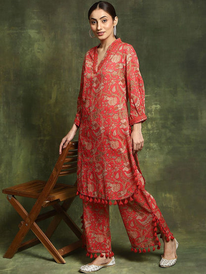 Dhiyona SN Women's Printed Tasseled Kurta & Palazzo