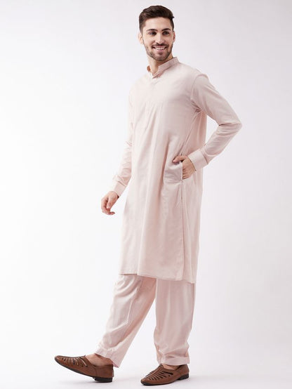 Men's Cream Cotton Blend Straight Kurta Pyjama Set