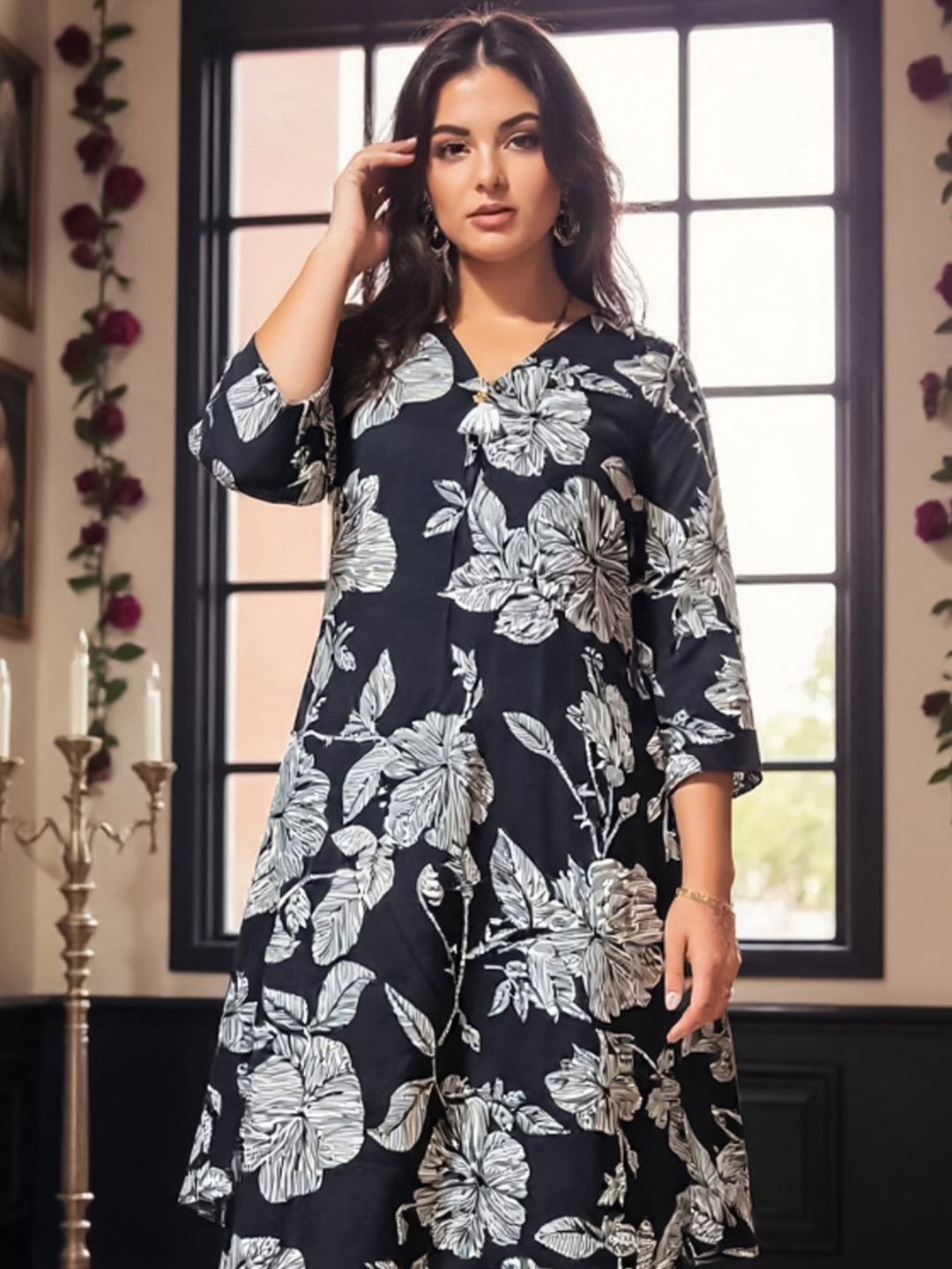 Women Floral Printed Pure Cotton Kurta with Trouser