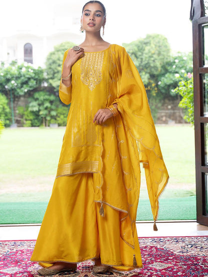 Dhiyona CH Women Ethnic Motifs Embroidered Regular Thread Work Kurta with Palazzos & Dupatta