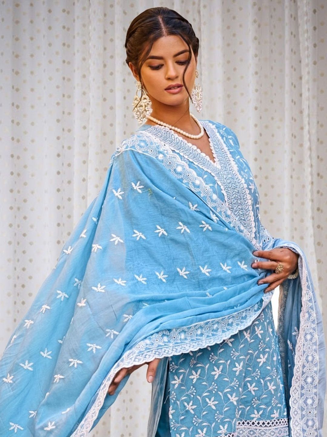 Women Ethnic Motifs Embroidered Regular Thread Work Pure Cotton Kurta with Trousers & With Dupatta