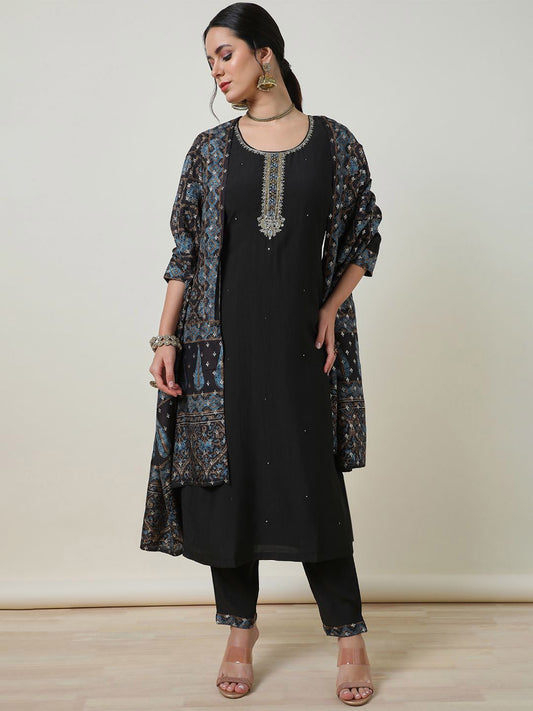 Dhiyona SO Women's Women Ethnic Motifs Embroidered Regular Mirror Work Kurta with Trousers & With Dupatta