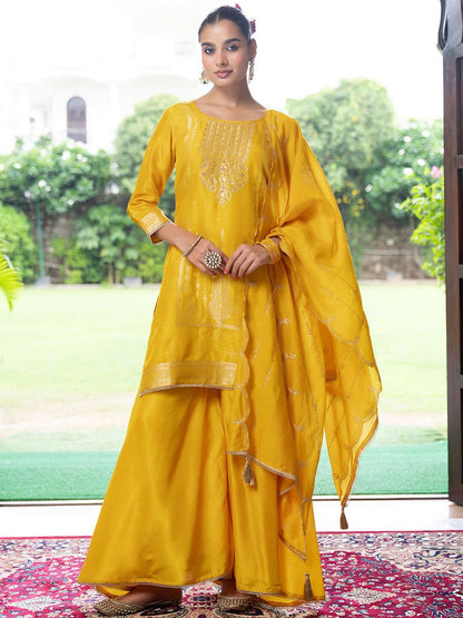 Dhiyona CH Women Ethnic Motifs Embroidered Regular Thread Work Kurta with Palazzos & Dupatta