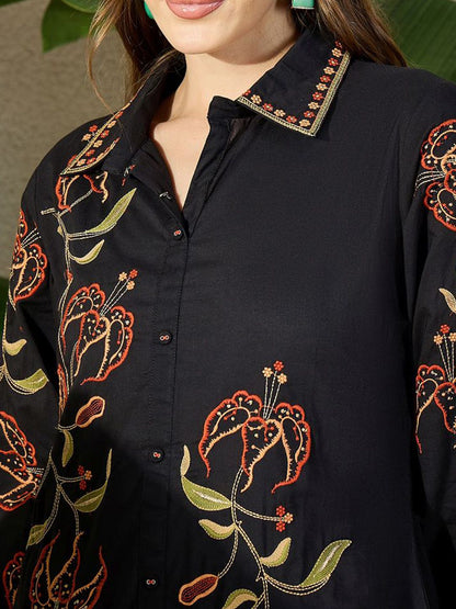 Dhiyona IE Embroidered Shirt Collar Pure Cotton Tunic With Trouser