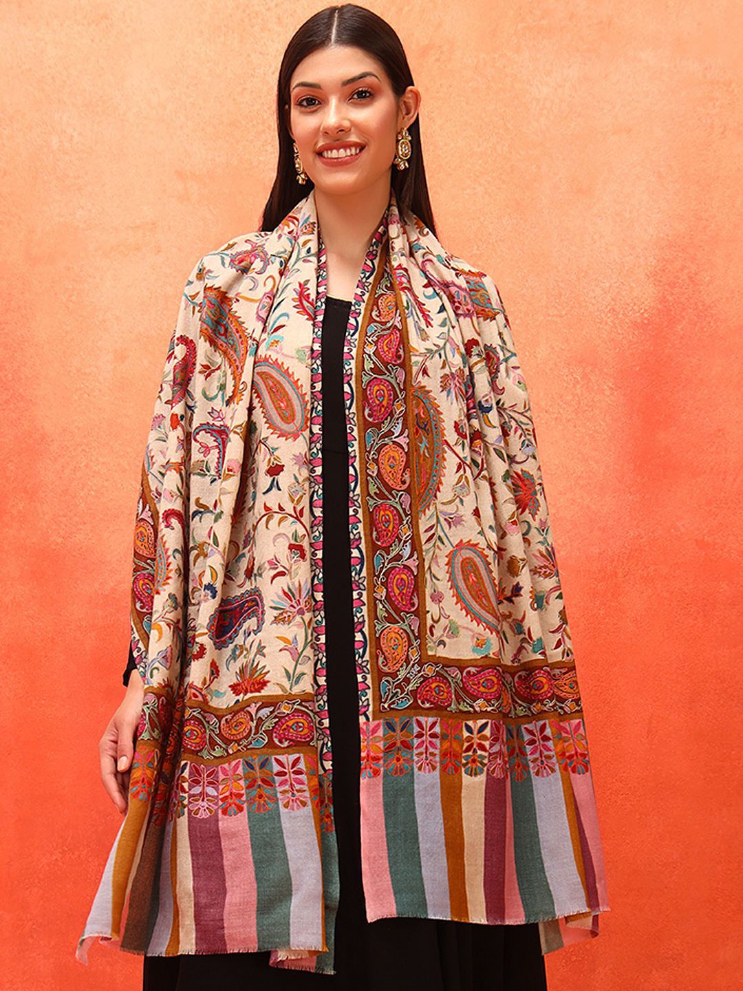 Dhiyona PA Paisley Embroidered Naqqashi Pure Wool Kalamkari Shawl