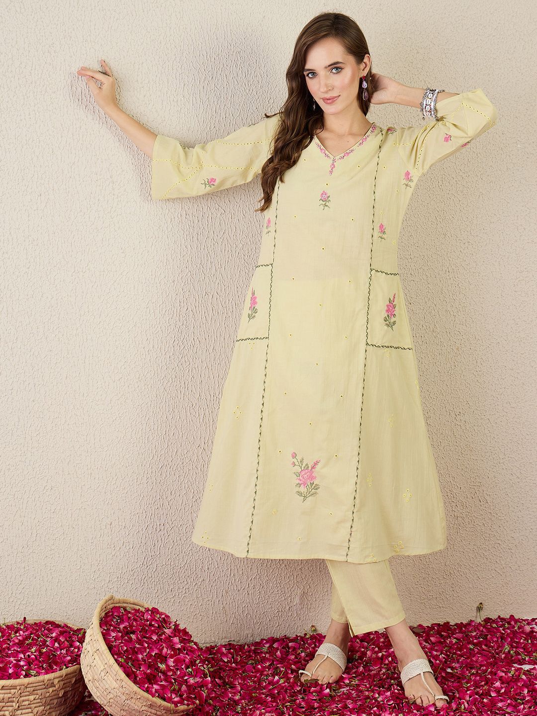 Dhiyona IE Embroidered Pure Cotton Tunic With Trousers Co-Ords