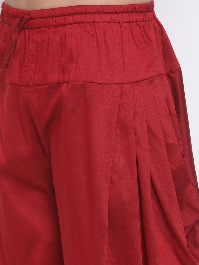 Men's Maroon Silk Blend Straight Dhoti