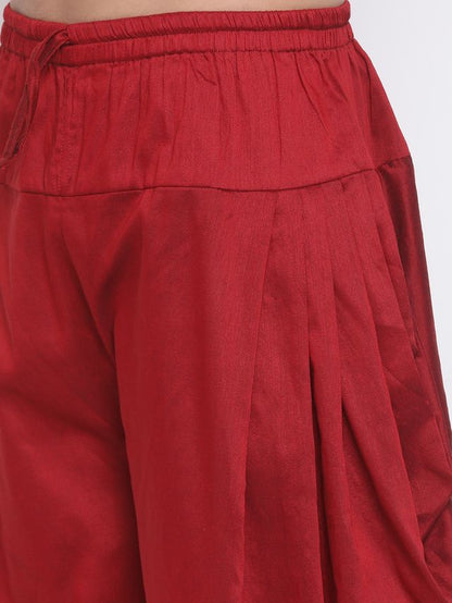 Men's Maroon Silk Blend Straight Dhoti