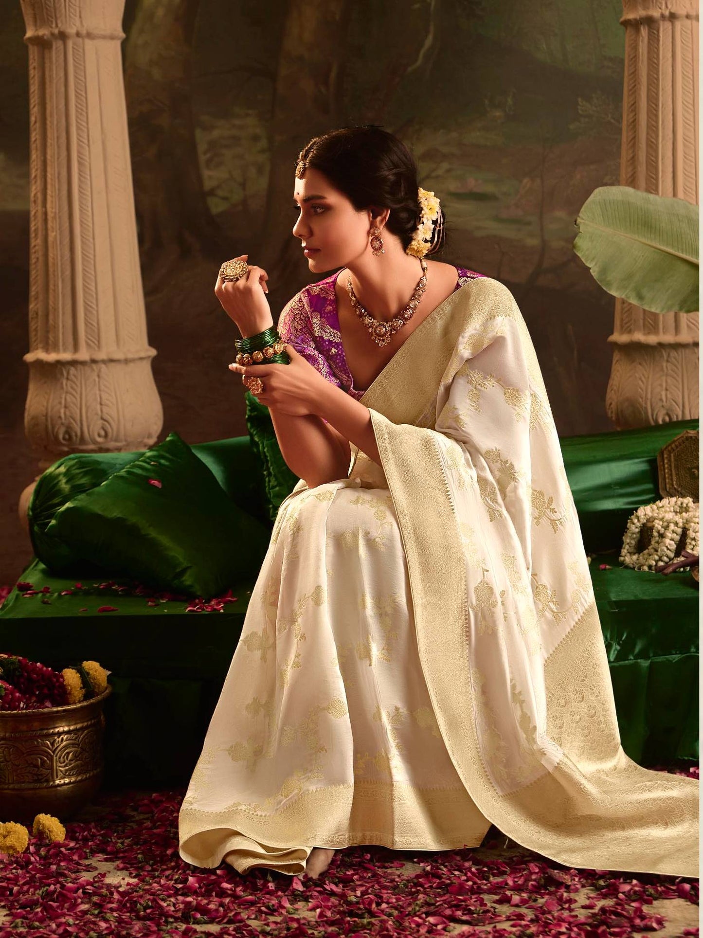 Dhiyona KM Women Crepe Silk Fabric Cream Color Excellent Sareecrepe Silk Fabric Cream