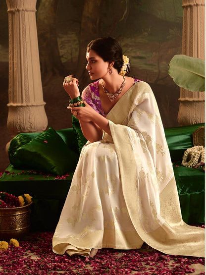 Dhiyona KM Women Crepe Silk Fabric Cream Color Excellent Sareecrepe Silk Fabric Cream