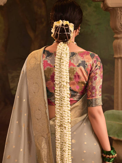 Dhiyona KM Women Elegant Beige Crape Dola Silk Saree