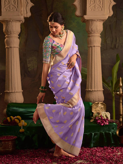 Dhiyona KM Women Royal Purple Saree With Contrasting Sea Green Blouse