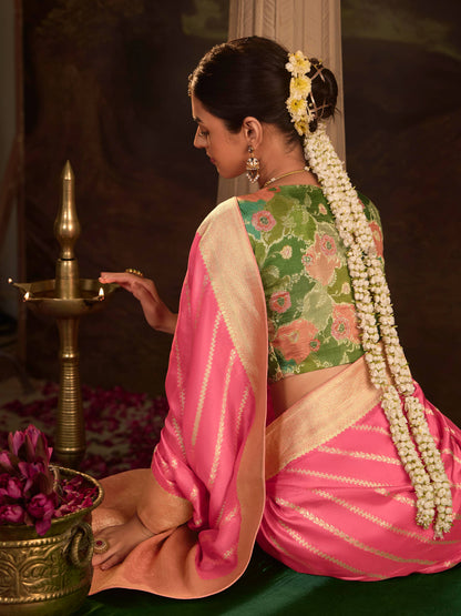 Dhiyona KM Women Pink Color Designer Silk Readymade/Easy Saree