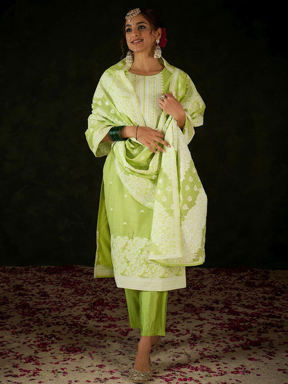 Women Ethnic Motifs Regular Kurta with Trousers & With Dupatta