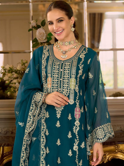 Women Ethnic Motifs Embroidered Kurta with Trousers & Dupatta