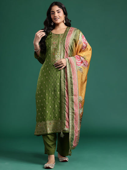 Ethnic Motifs Woven Design Kurta with Trousers & Dupatta