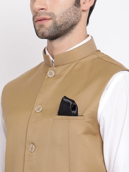 Men's Beige Cotton Silk Straight Nehru Jacket