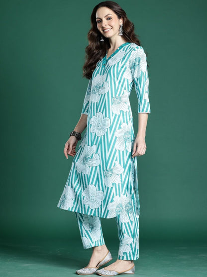 Women Floral Printed Regular Pure Cotton Kurta with Trousers