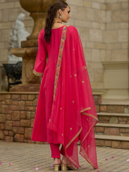 Women Geometric Embroidered A-Line Kurta with Trousers & Dupatta