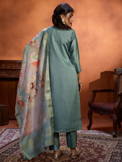 Dhiyona WP Women Embroidered Regular Thread Work Kurta with Trousers & With Dupatta