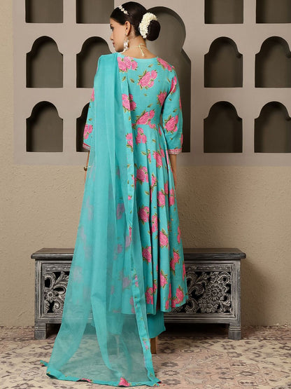 Dhiyona SN Women's Floral Printed Anarkali Kurta with Trouser & Dupatta