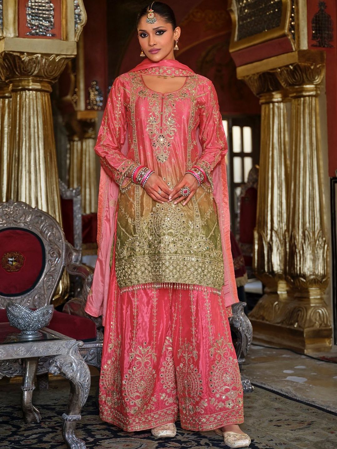 Women Ethnic Motifs Embroidered Kurta with Palazzos & Dupatta