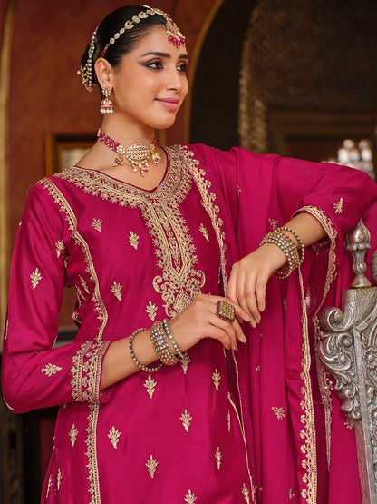 Dhiyona IE Women Ethnic Motifs Embroidered Regular Kurta with Sharara & With Dupatta