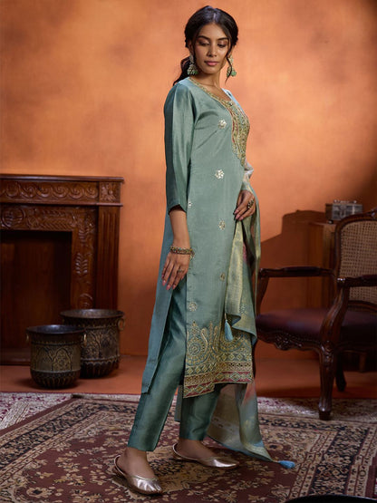 Dhiyona WP Women Embroidered Regular Thread Work Kurta with Trousers & With Dupatta