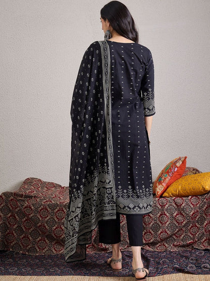 Women Ethnic Motifs Printed Cotton Kurta with Trousers & Dupatta