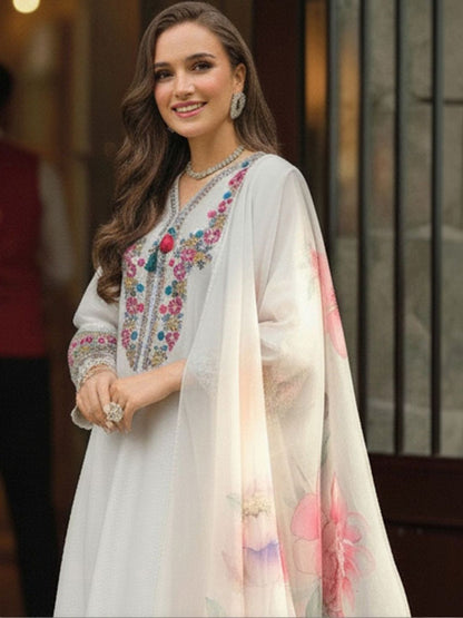 Women Floral Embroidered Regular Thread Work Kurta with Trousers & With Dupatta