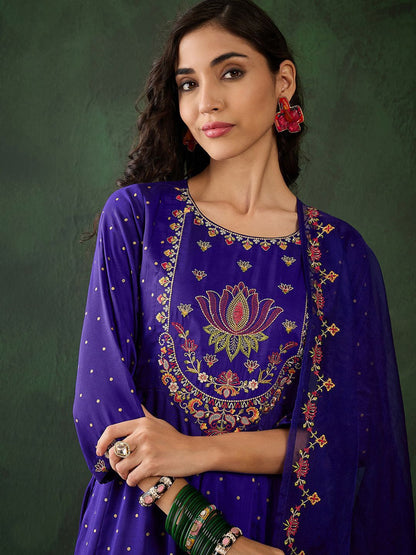 Dhiyona SN Women's Floral Embroidered A Line Kurta & Trouser With Dupatta