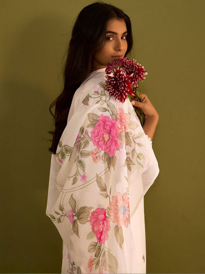 Women Floral Embroidered Regular Thread Work Kurta with Trousers & With Dupatta