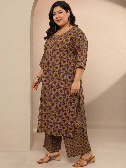 Dhiyona Women's Plus Size Ethnic Motifs Printed Kurta with Trousers & With Dupatta