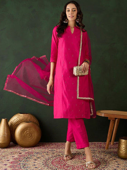 Dhiyona SN Women's Embroidered Pure Cotton Kurta Set With Dupatta