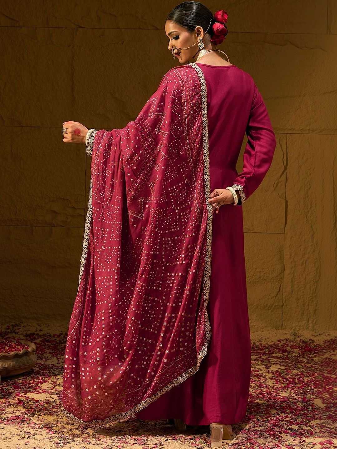 Women Ethnic Motifs Embroidered Panelled Thread Work Kurta with Trousers & With Dupatta