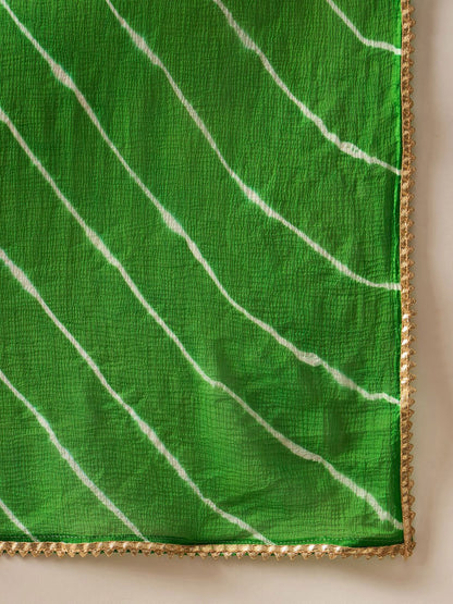 Dhiyona IE Leheriya Printed Straight Sequinned Georgette Kurta with Trousers & Dupatta