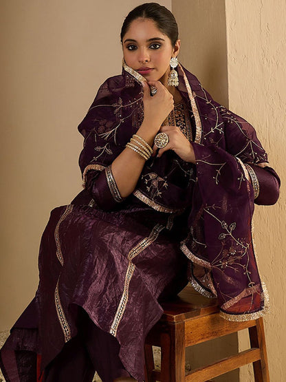 Dhiyona IE Women's Women Ethnic Motifs Embroidered Regular Thread Work Kurta with Trousers & Dupatta