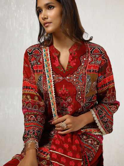 Dhiyona SO Women's Women Ethnic Motifs Printed Regular Sequinned Kurta with Dhoti Pants