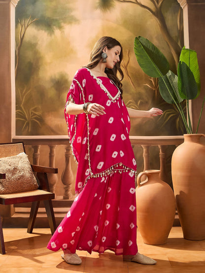 Dhiyona SN Women's Bandhej Printed Kaftan & Tube Top With Sharara