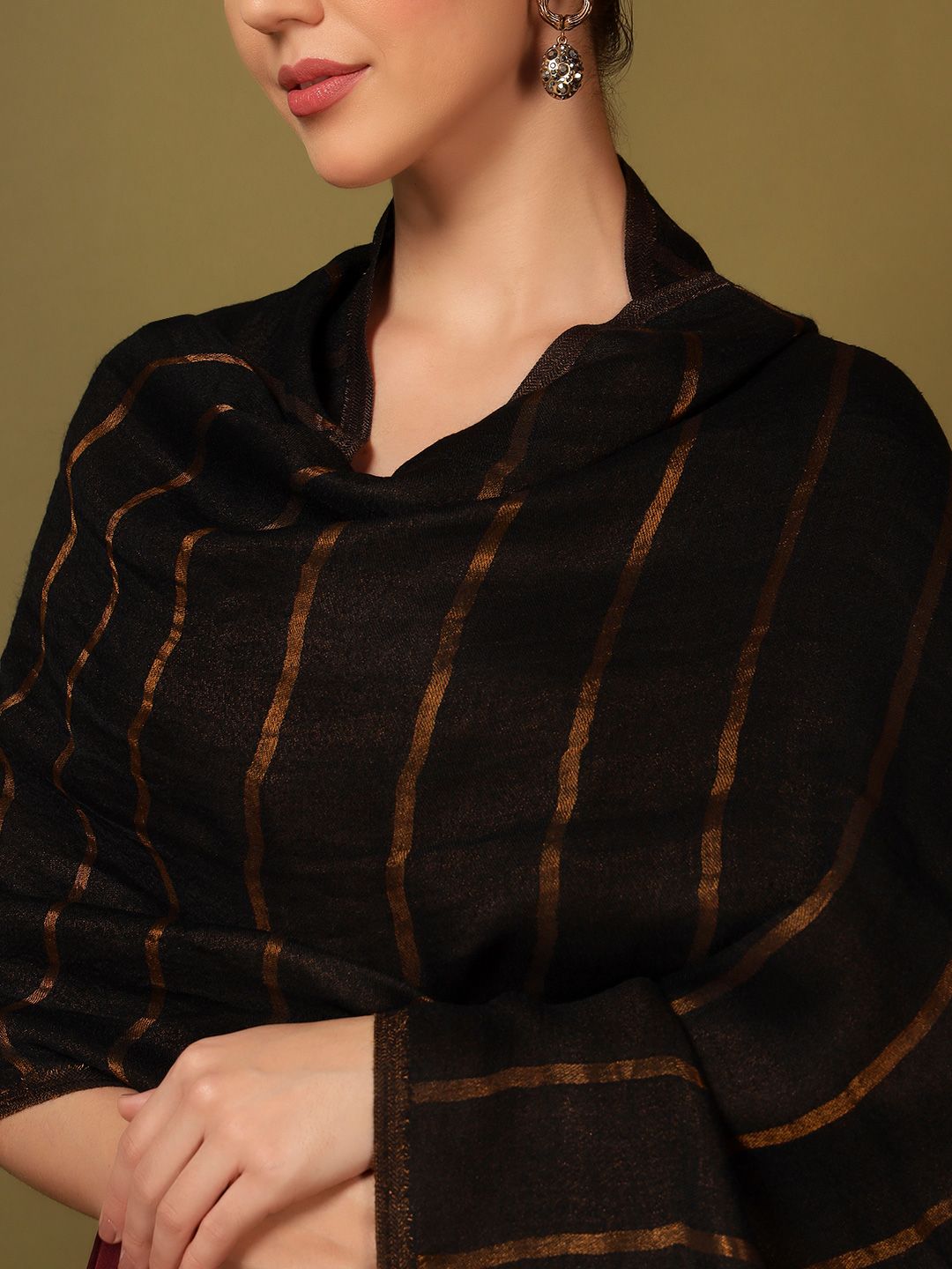 Dhiyona PA Striped Woven Design Woolen Reversible Shawl