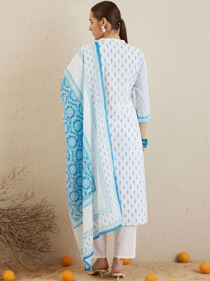 Women Ethnic Motifs Printed Regular Sequinned Pure Cotton Kurta with Trousers & With Dupatta