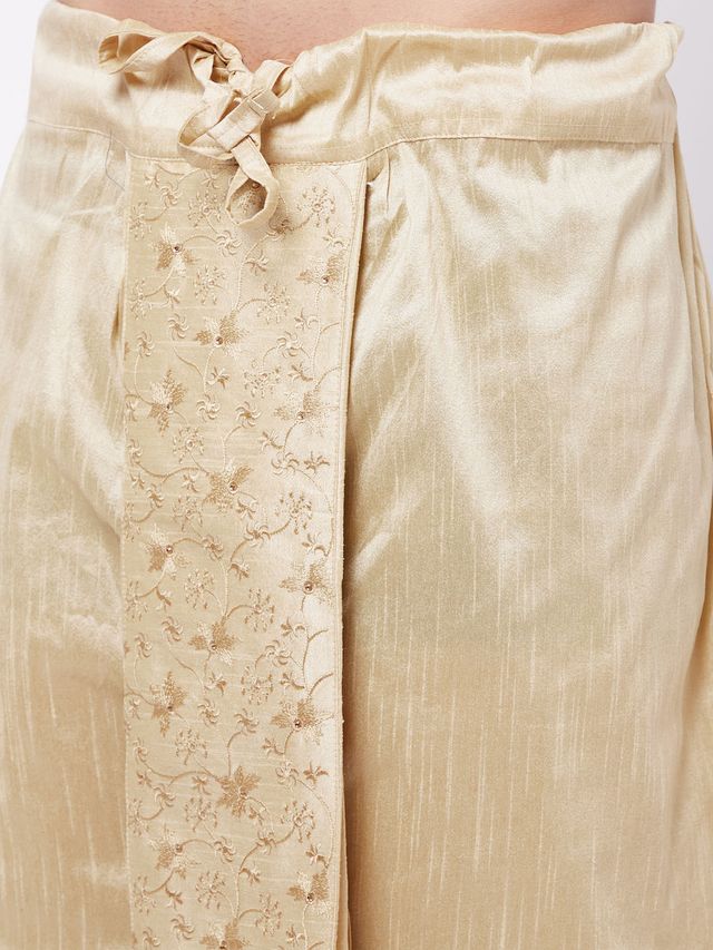 Men's Beige Silk Blend Straight Kurta and Dhoti Set