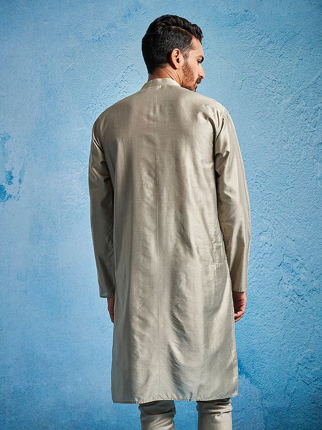 Men's Chiku Silk Blend Straight Kurta