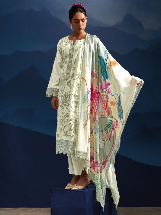 Women Floral Embroidered Regular Thread Work Kurta with Trousers & With Dupatta