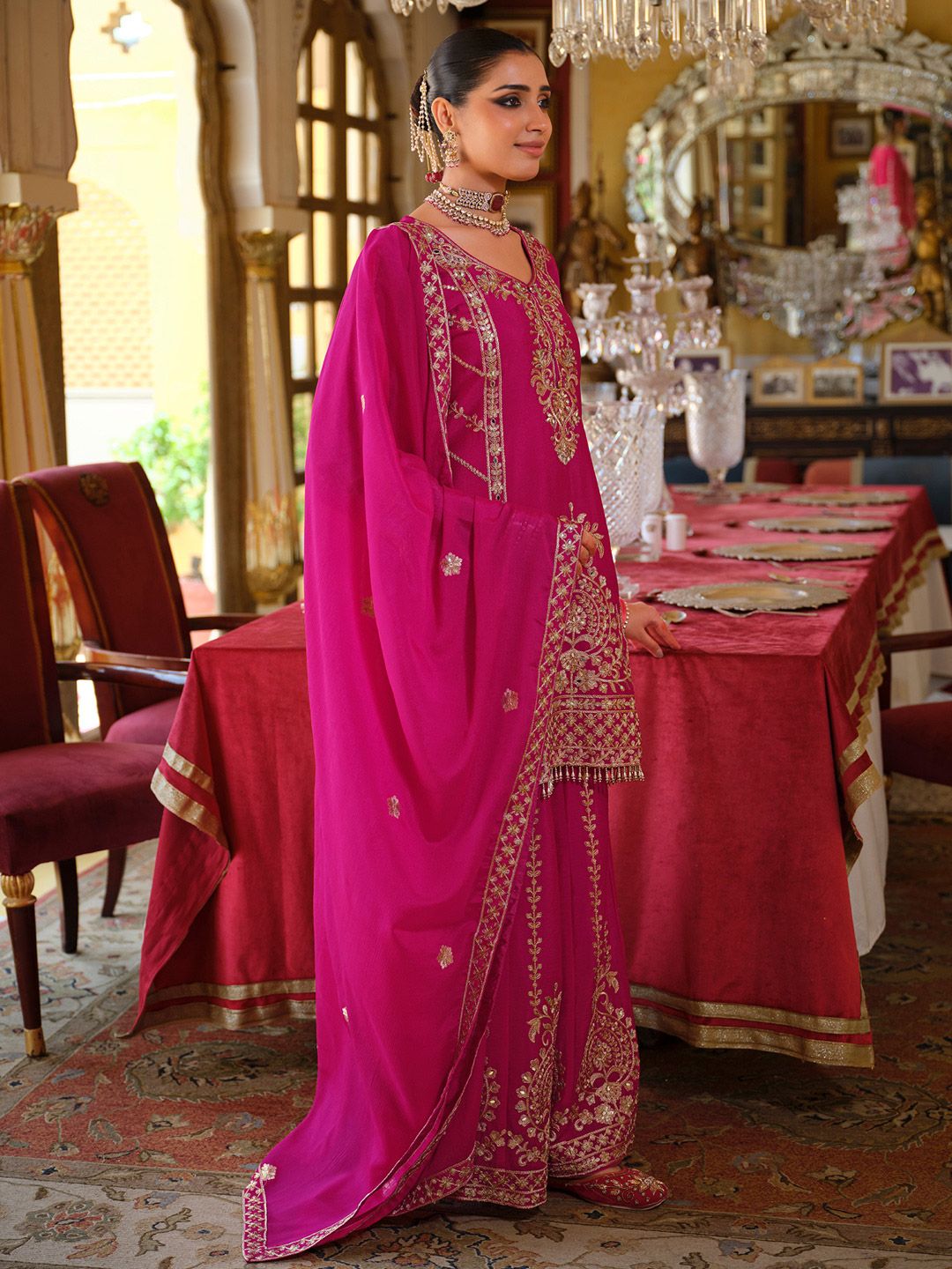 Women Ethnic Motifs Embroidered Regular Mirror Work Kurta & Palazzos With Dupatta