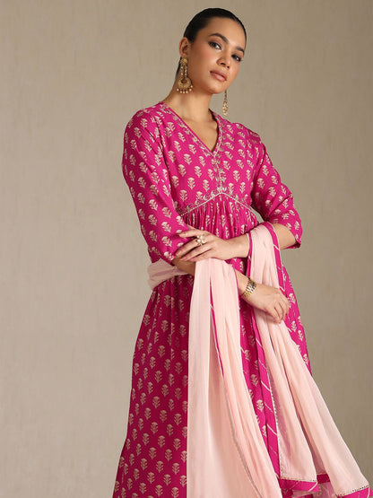 Dhiyona SO Women's Women Floral Printed Zardozi Kurta Set With Dupatta