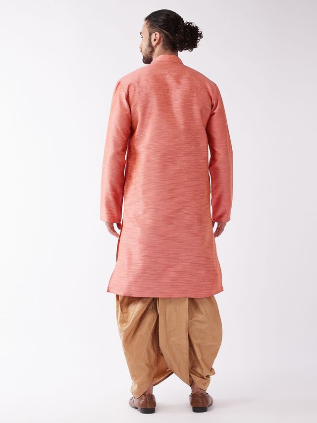 Men's Pink Silk Blend Straight Kurta and Dhoti Set