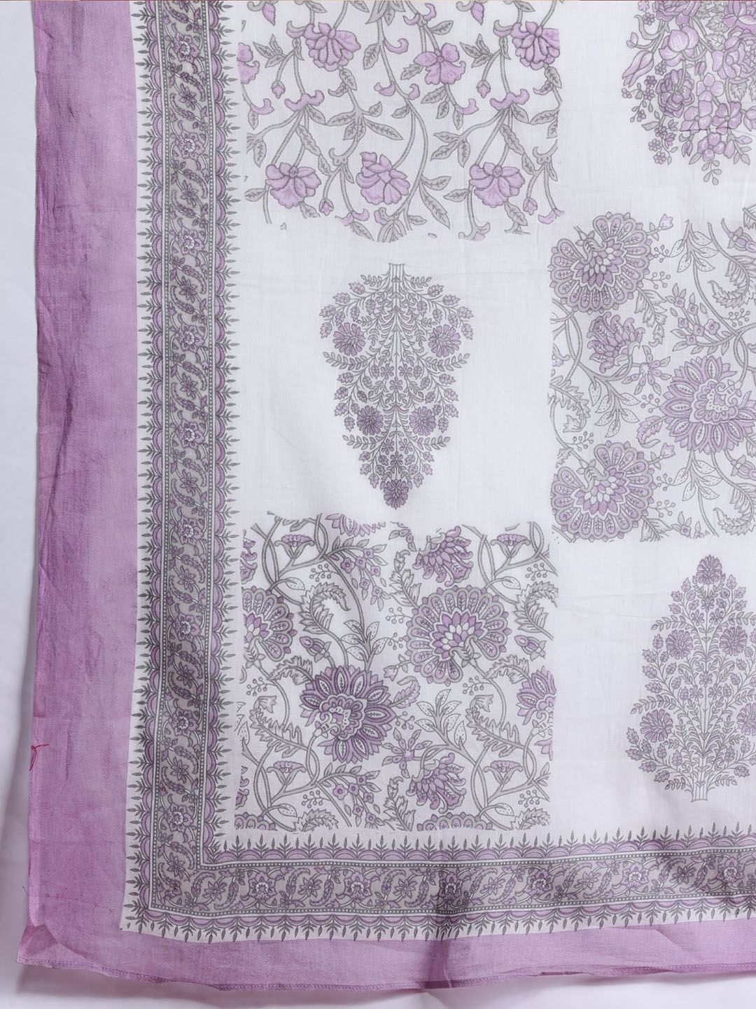 Floral Printed Sequinned V-Neck Pure Cotton Kurta with Trousers & Dupatta